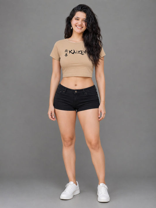 Kaizen Printed Round Neck Crop Pre-customized Tshirt for Women