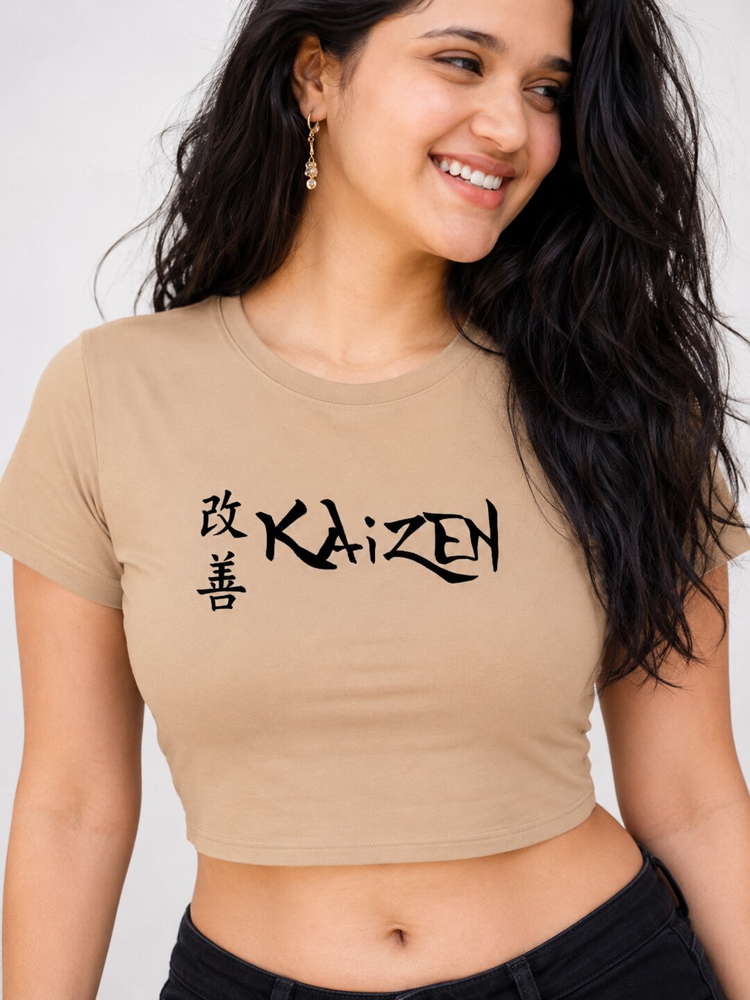 Kaizen Printed Round Neck Crop Pre-customized Tshirt for Women