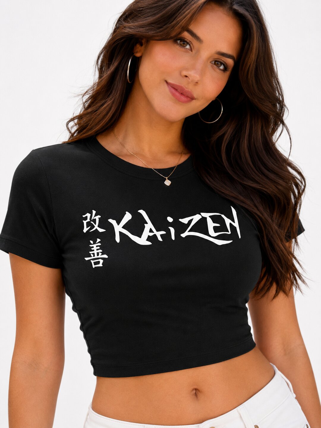 Kaizen Printed Round Neck Crop Pre-customized Tshirt for Women