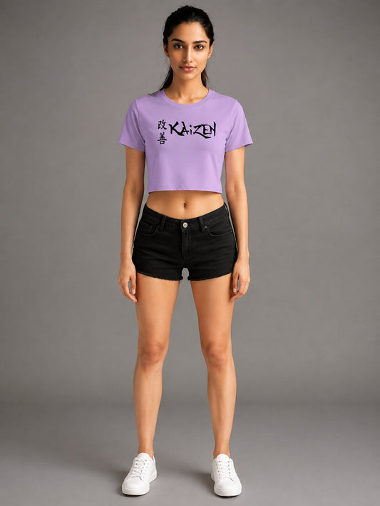 Kaizen Printed Round Neck Crop Pre-customized Tshirt for Women