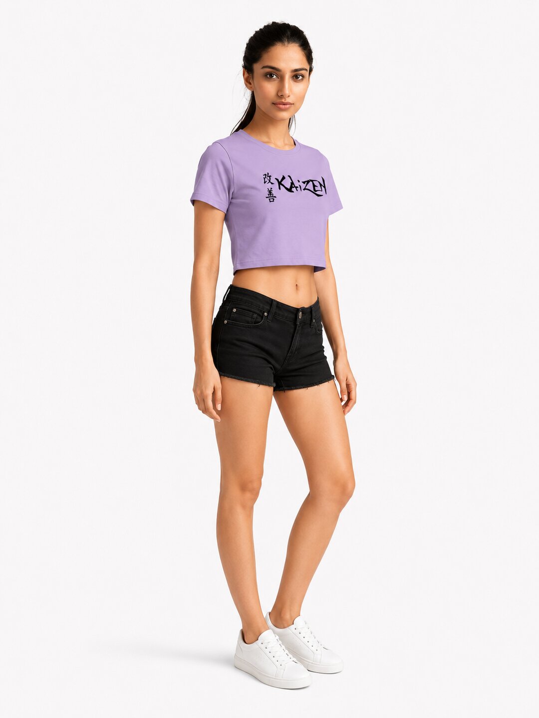 Kaizen Printed Round Neck Crop Pre-customized Tshirt for Women