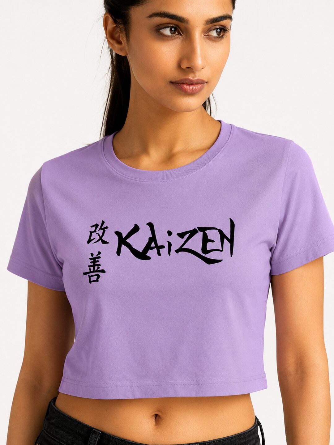 Kaizen Printed Round Neck Crop Pre-customized Tshirt for Women