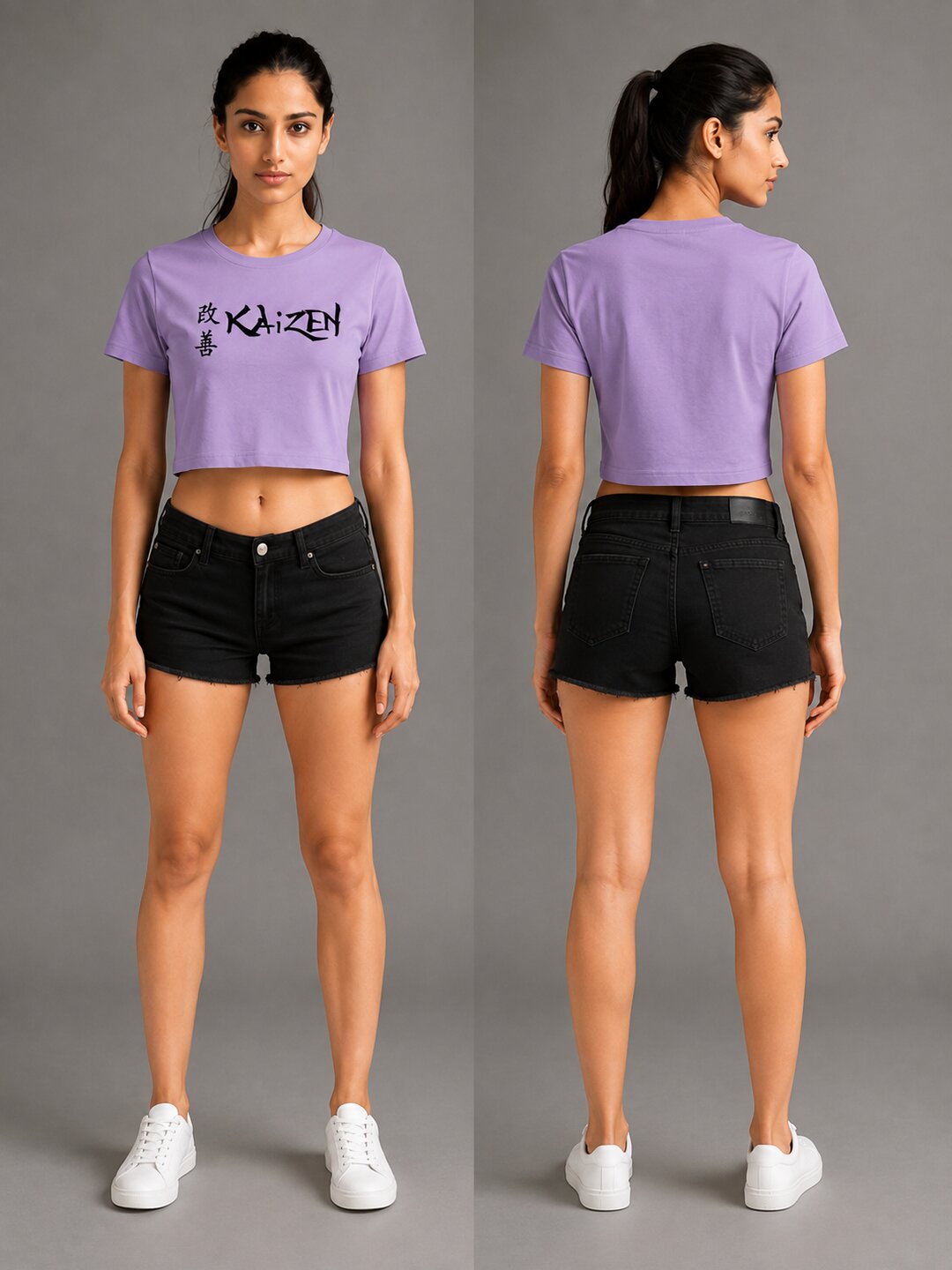 Kaizen Printed Round Neck Crop Pre-customized Tshirt for Women