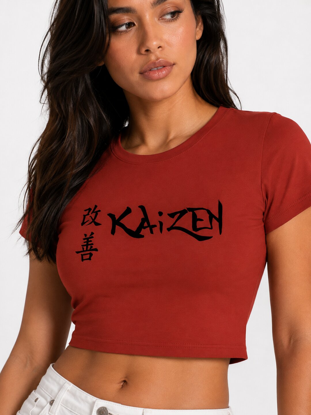 Kaizen Printed Round Neck Crop Pre-customized Tshirt for Women