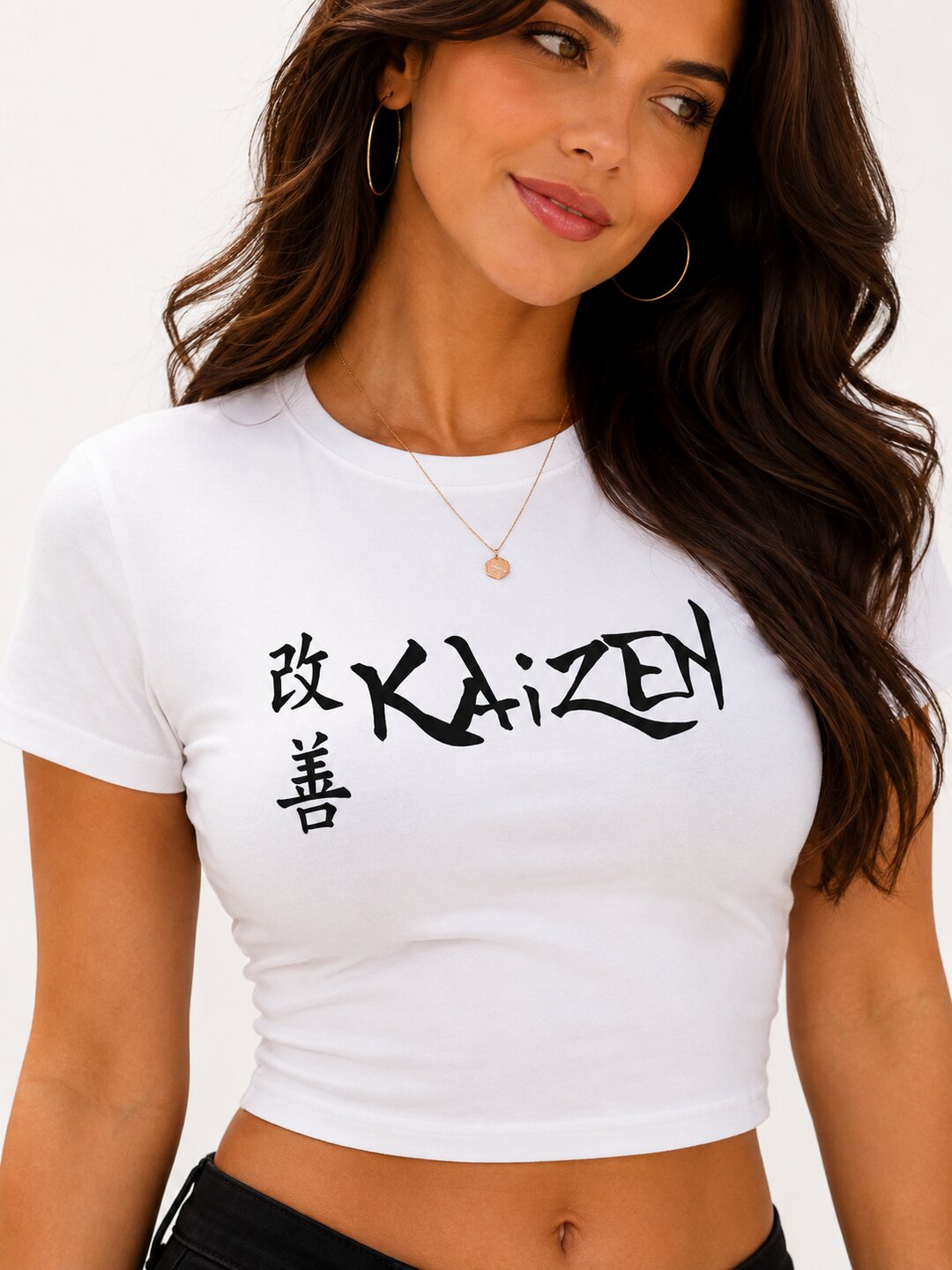 Kaizen Printed Round Neck Crop Pre-customized Tshirt for Women