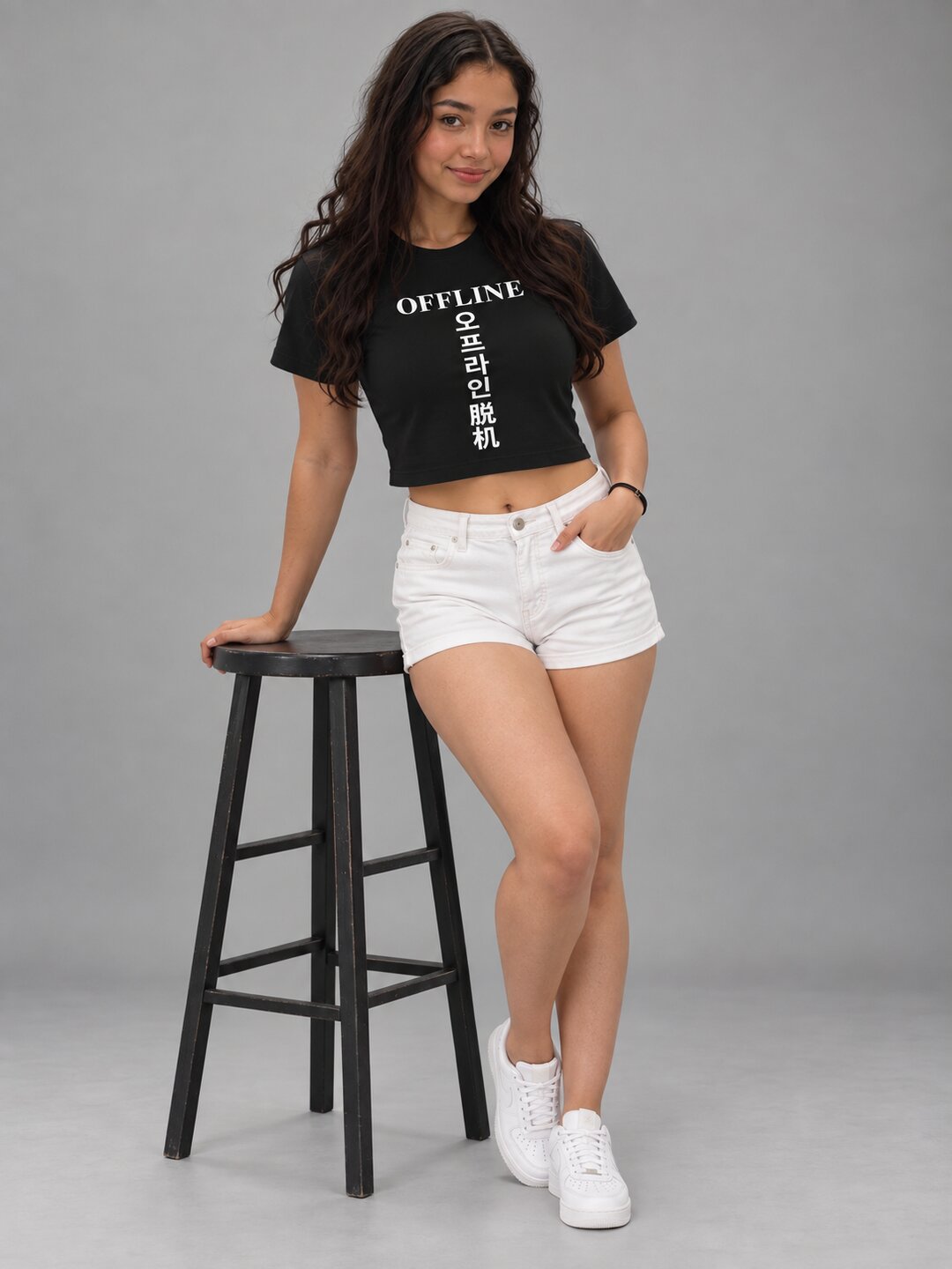 Offline Printed Round Neck Crop Pre-customized Tshirt for Women