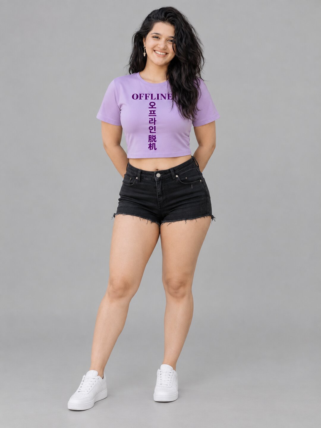 Offline Printed Round Neck Crop Pre-customized Tshirt for Women