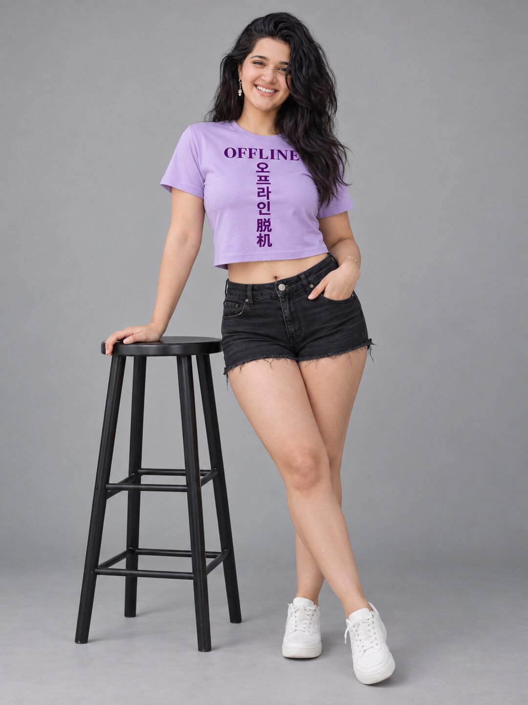 Offline Printed Round Neck Crop Pre-customized Tshirt for Women