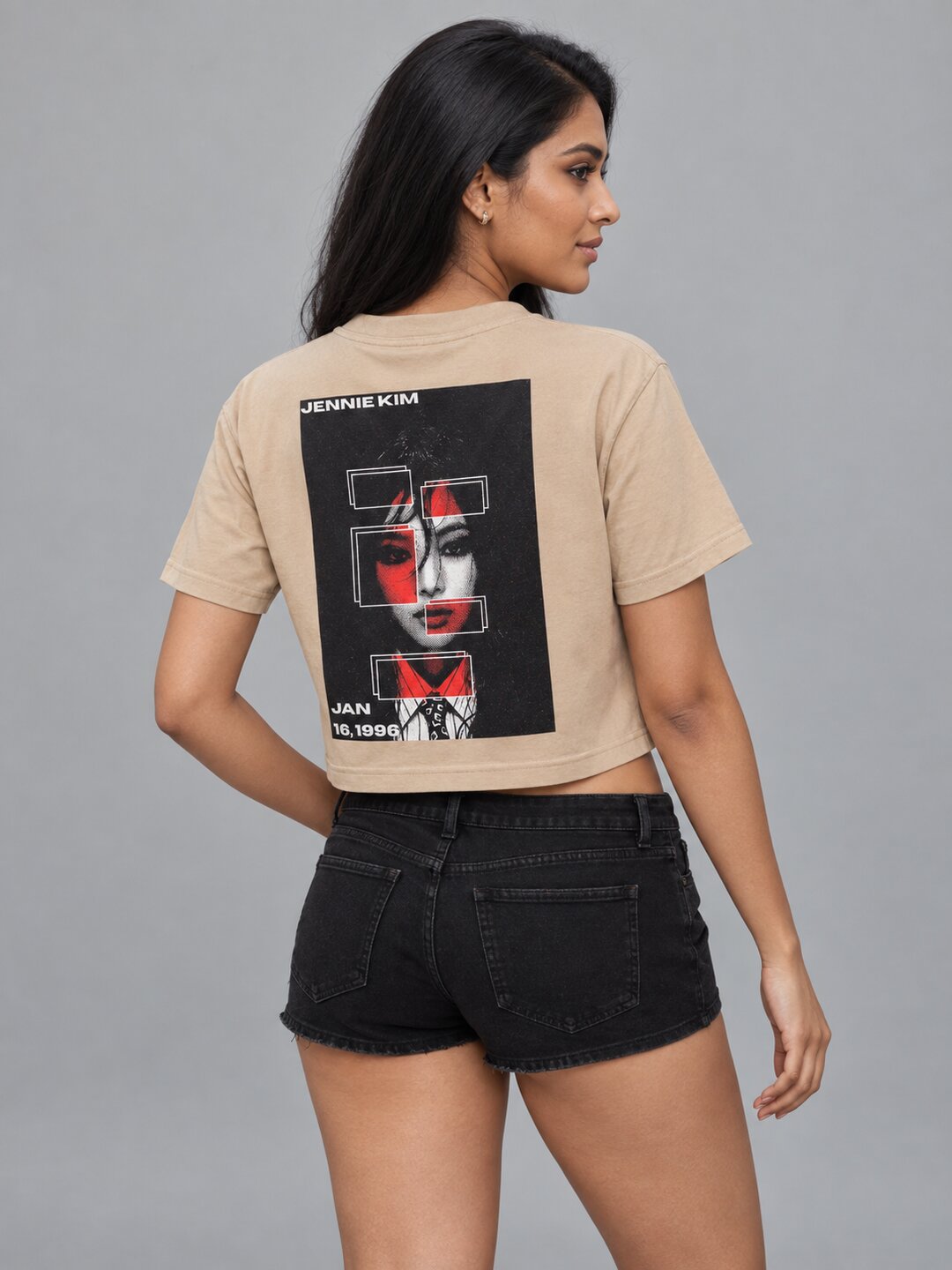 JennieKim Printed Round Neck Crop Pre-customized Tshirt for Women