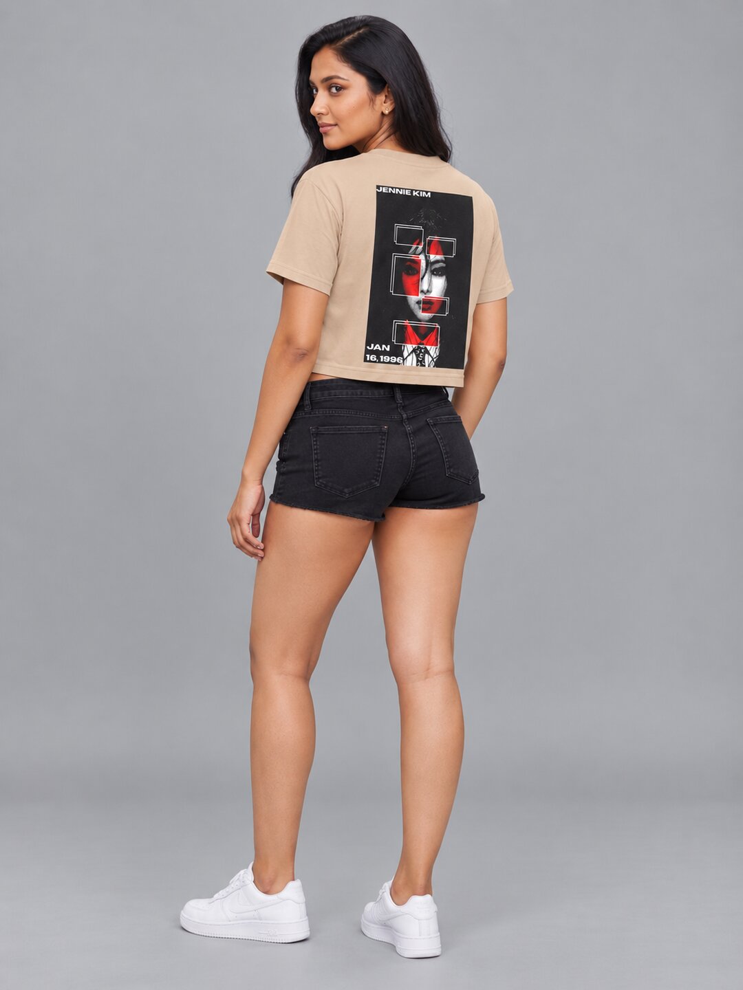 JennieKim Printed Round Neck Crop Pre-customized Tshirt for Women