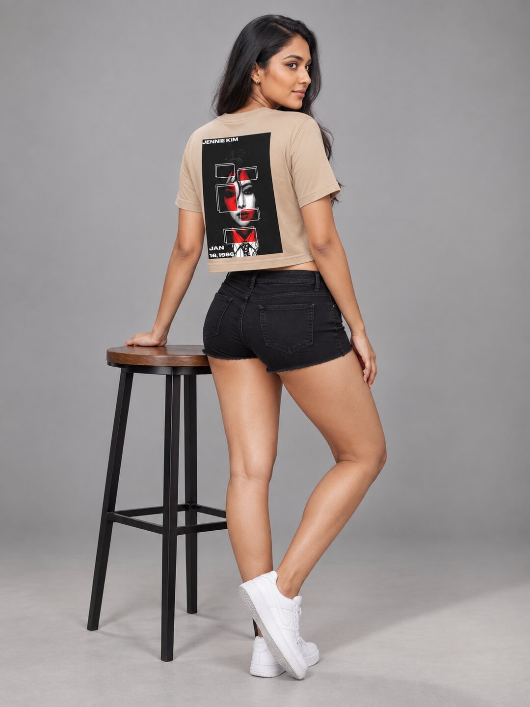 JennieKim Printed Round Neck Crop Pre-customized Tshirt for Women