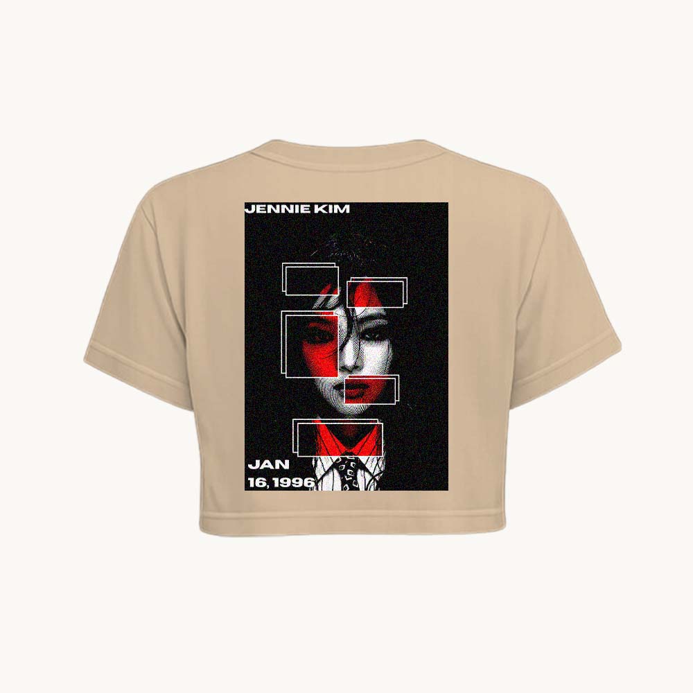 JennieKim Printed Round Neck Crop Pre-customized Tshirt for Women