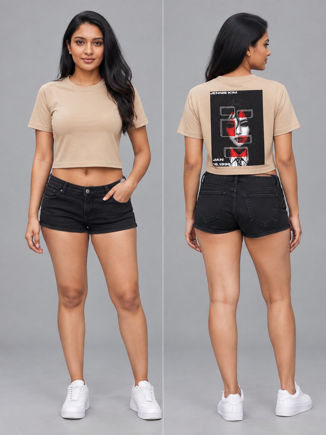 JennieKim Printed Round Neck Crop Pre-customized Tshirt for Women