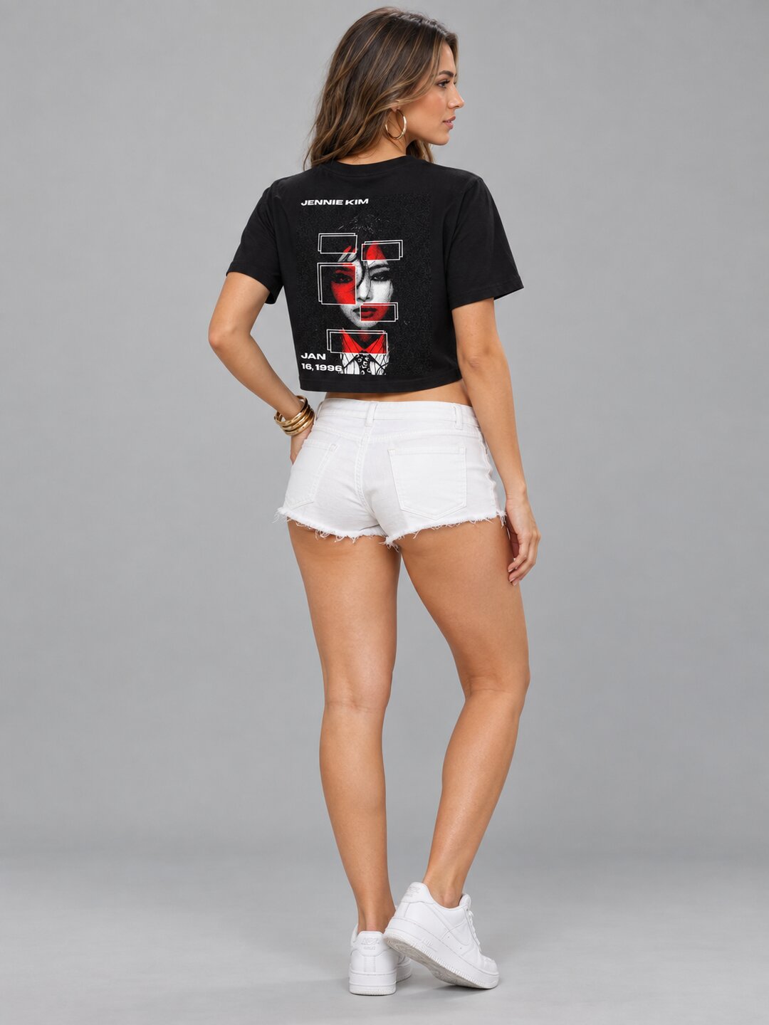 JennieKim Printed Round Neck Crop Pre-customized Tshirt for Women