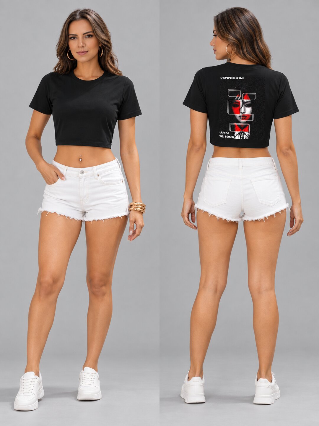 JennieKim Printed Round Neck Crop Pre-customized Tshirt for Women
