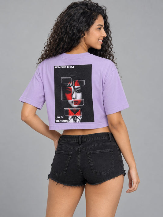 JennieKim Printed Round Neck Crop Pre-customized Tshirt for Women