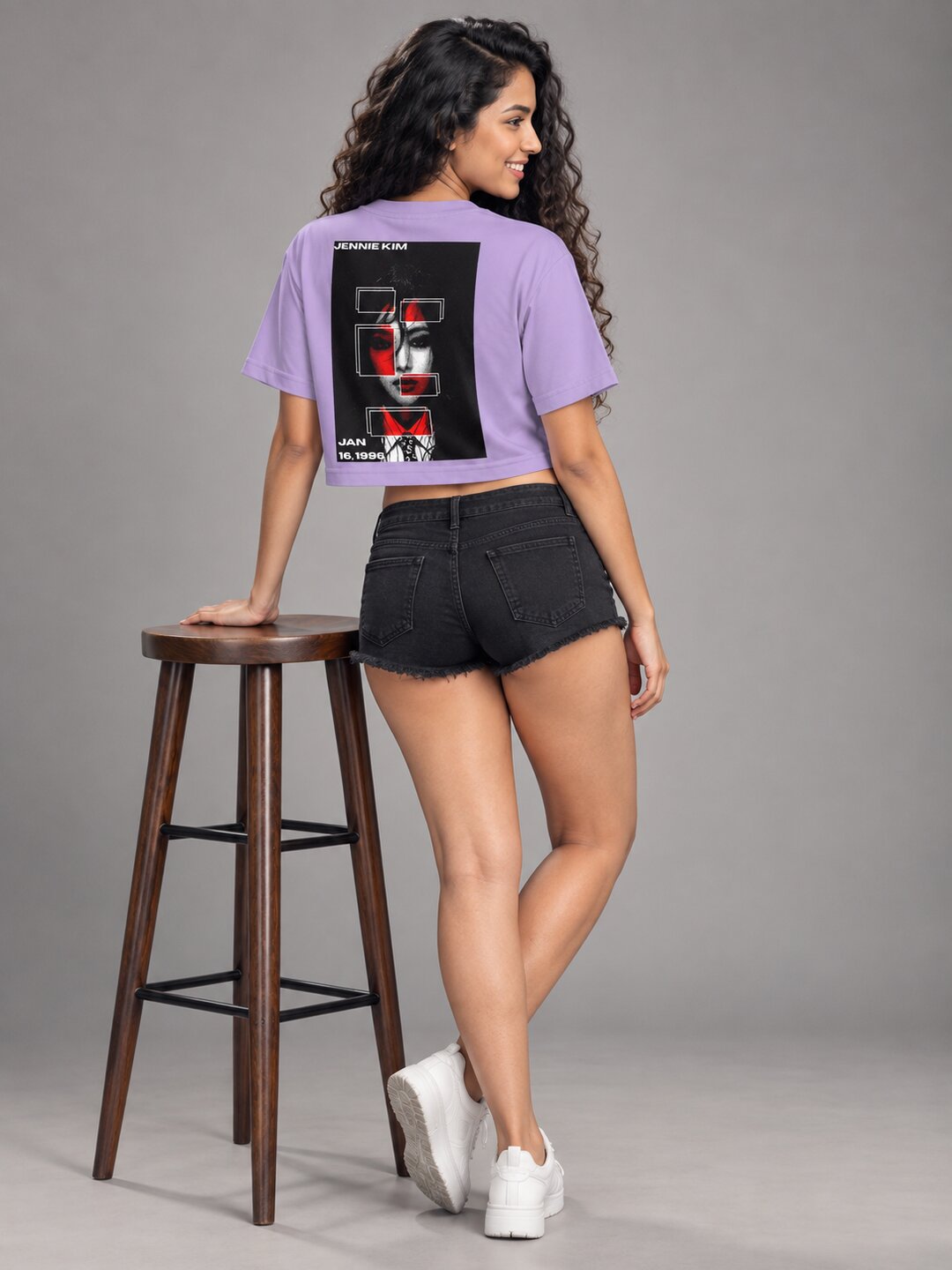 JennieKim Printed Round Neck Crop Pre-customized Tshirt for Women