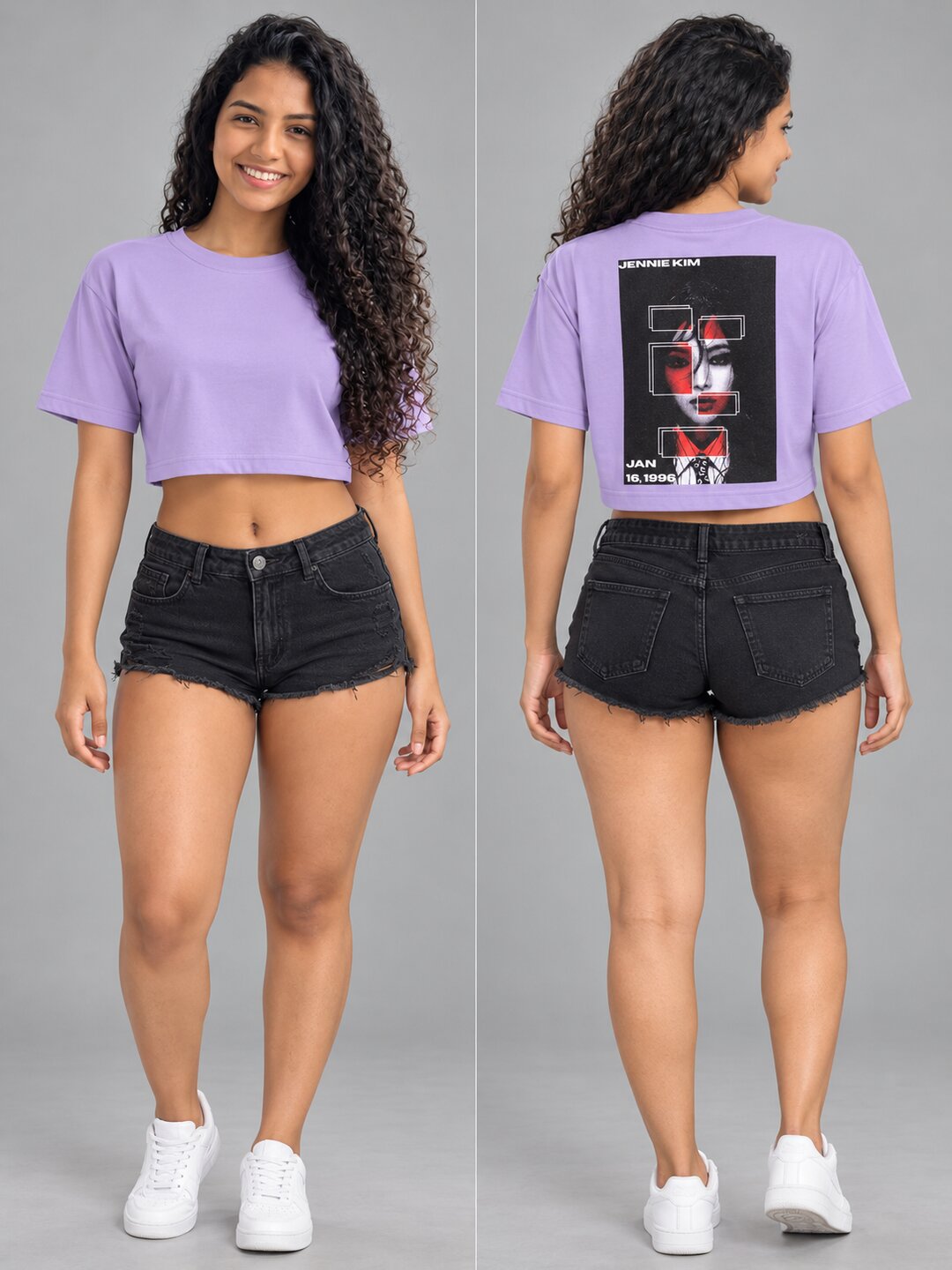 JennieKim Printed Round Neck Crop Pre-customized Tshirt for Women