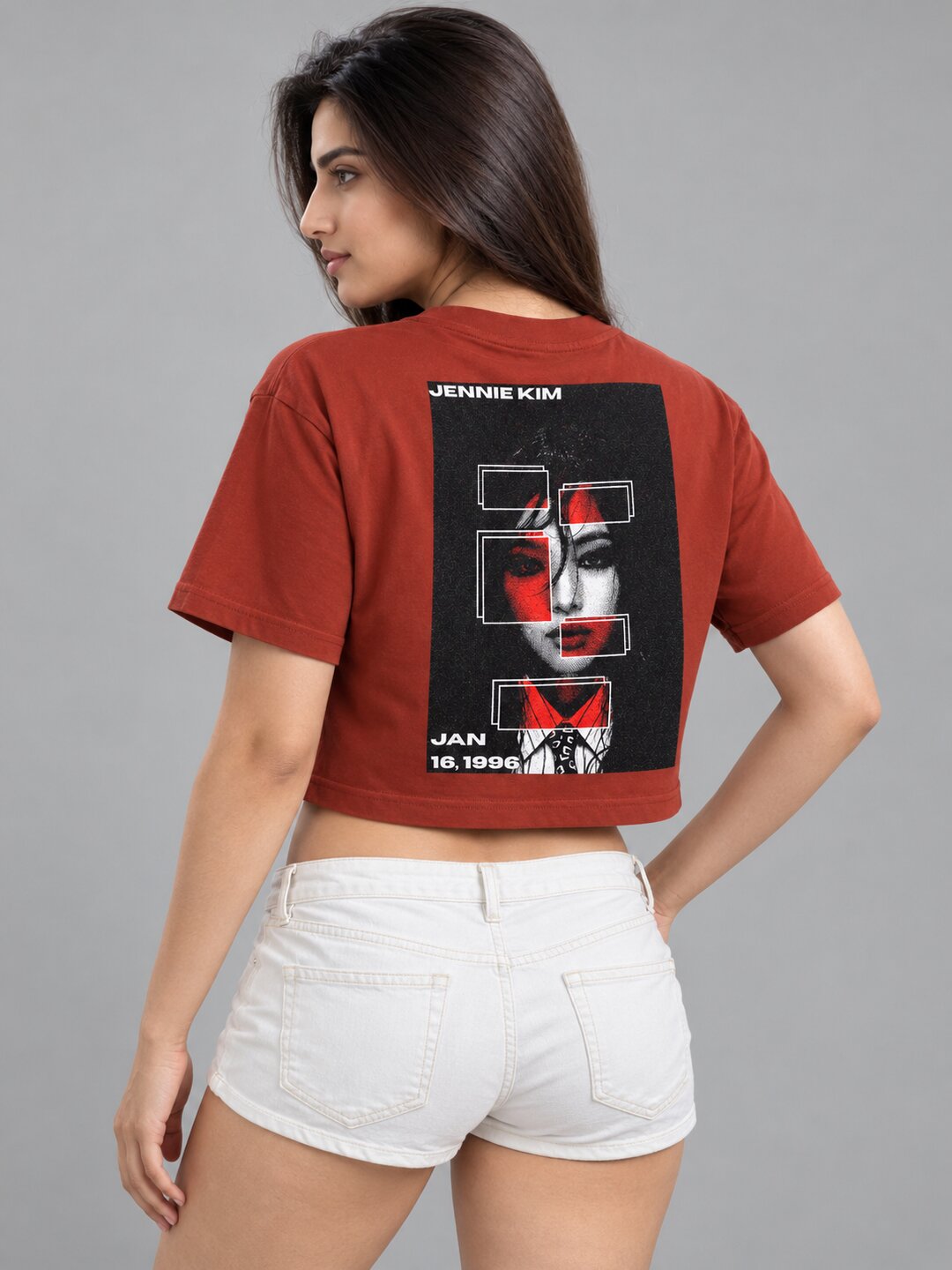 JennieKim Printed Round Neck Crop Pre-customized Tshirt for Women