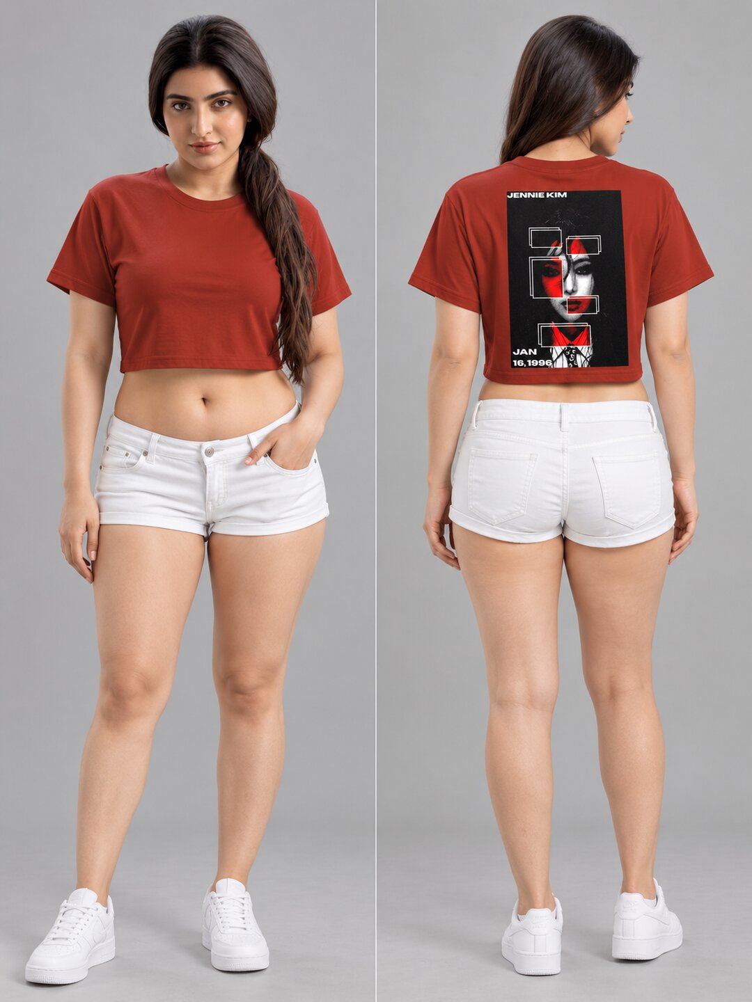 JennieKim Printed Round Neck Crop Pre-customized Tshirt for Women
