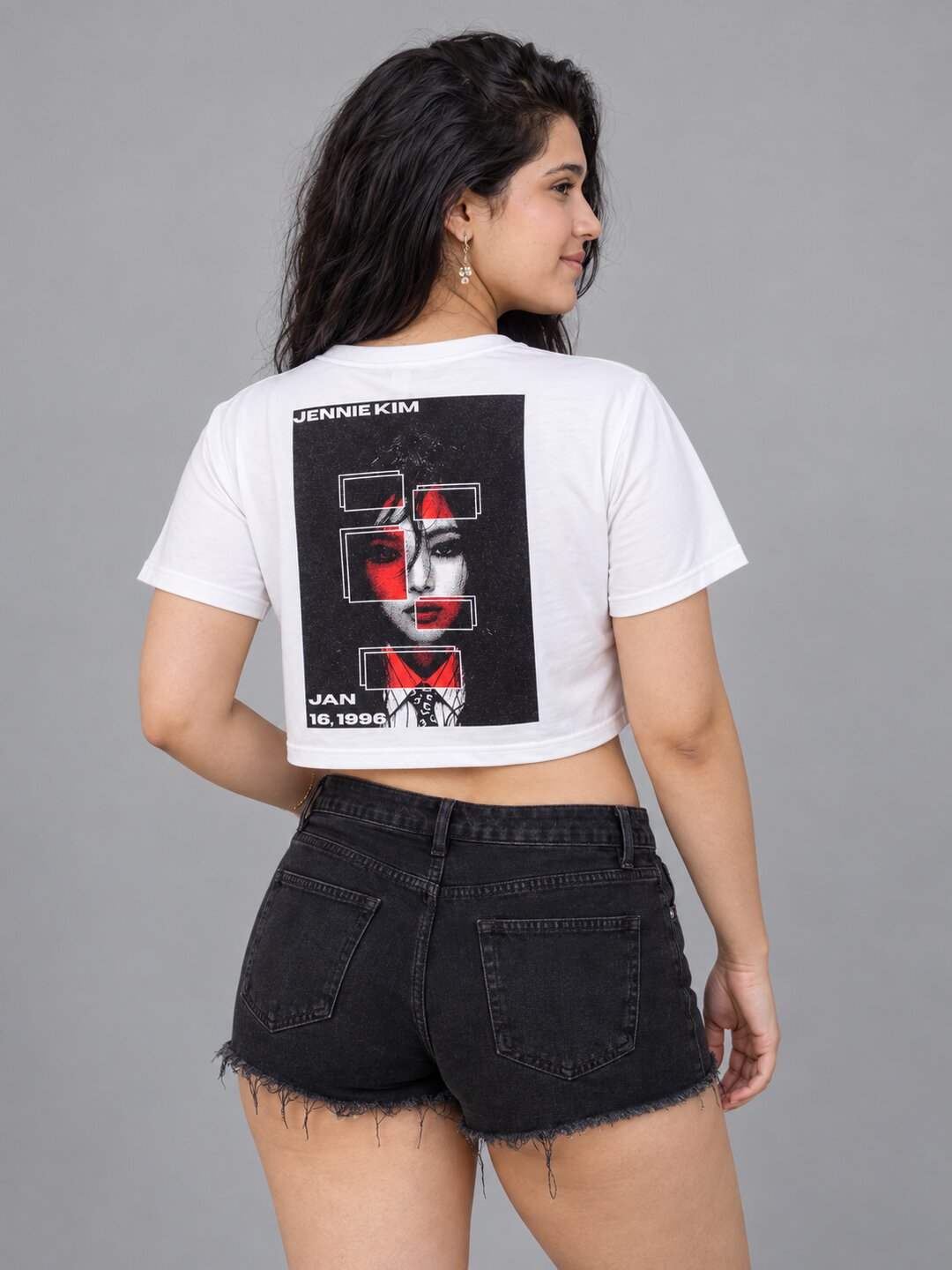 JennieKim Printed Round Neck Crop Pre-customized Tshirt for Women