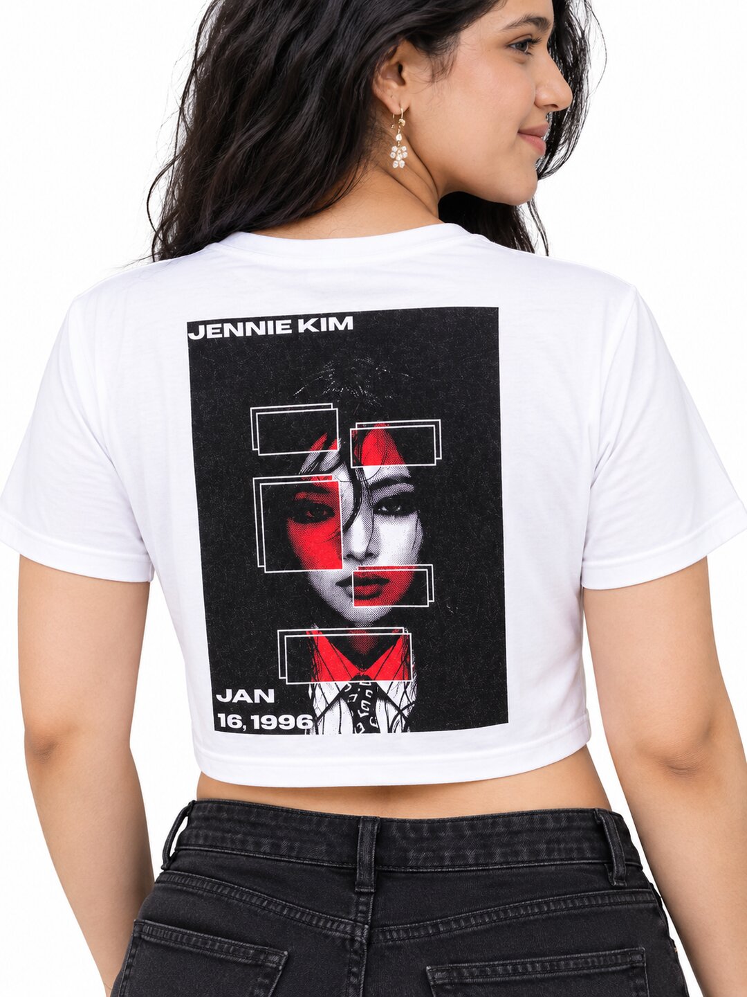 JennieKim Printed Round Neck Crop Pre-customized Tshirt for Women