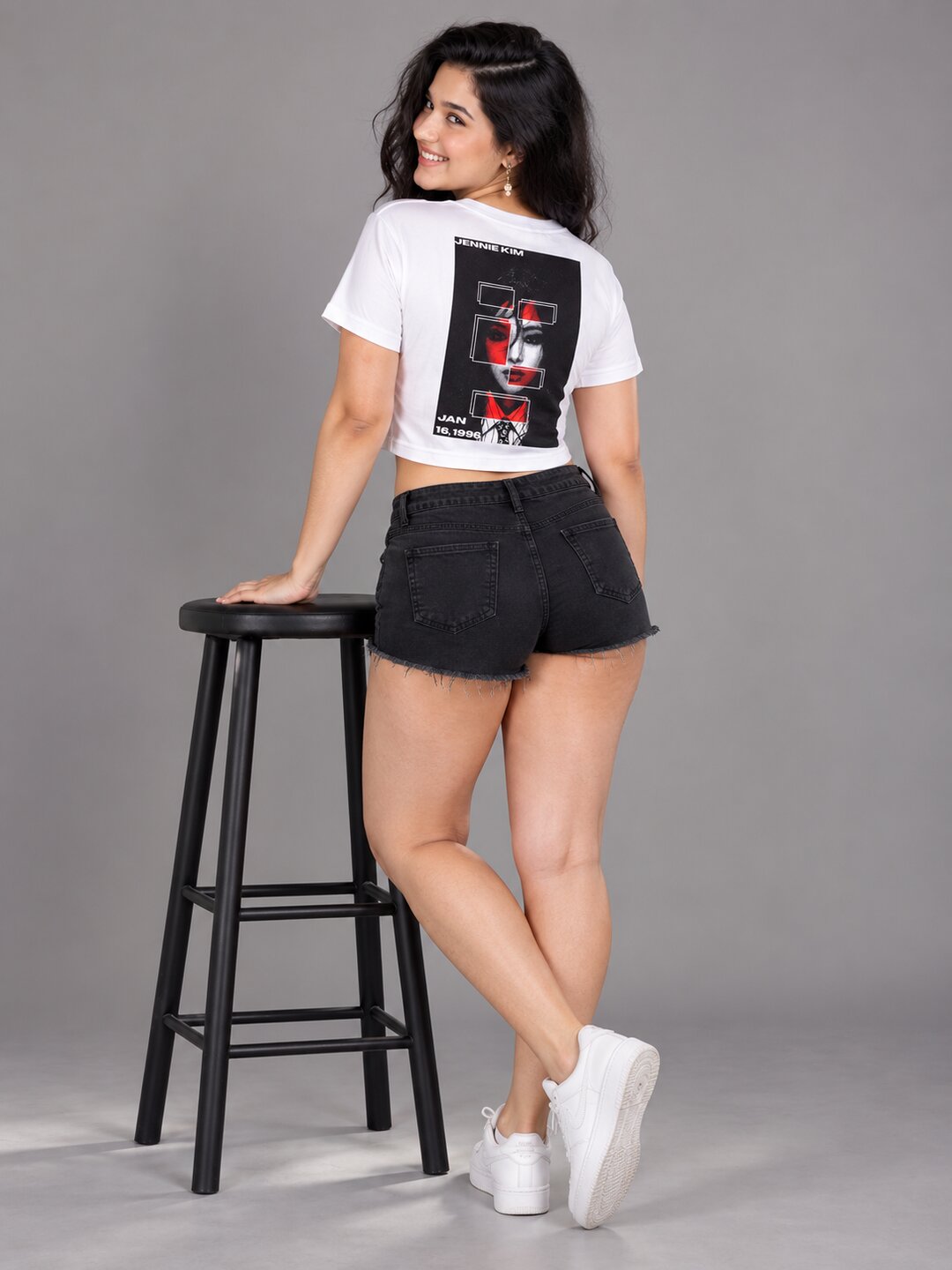 JennieKim Printed Round Neck Crop Pre-customized Tshirt for Women