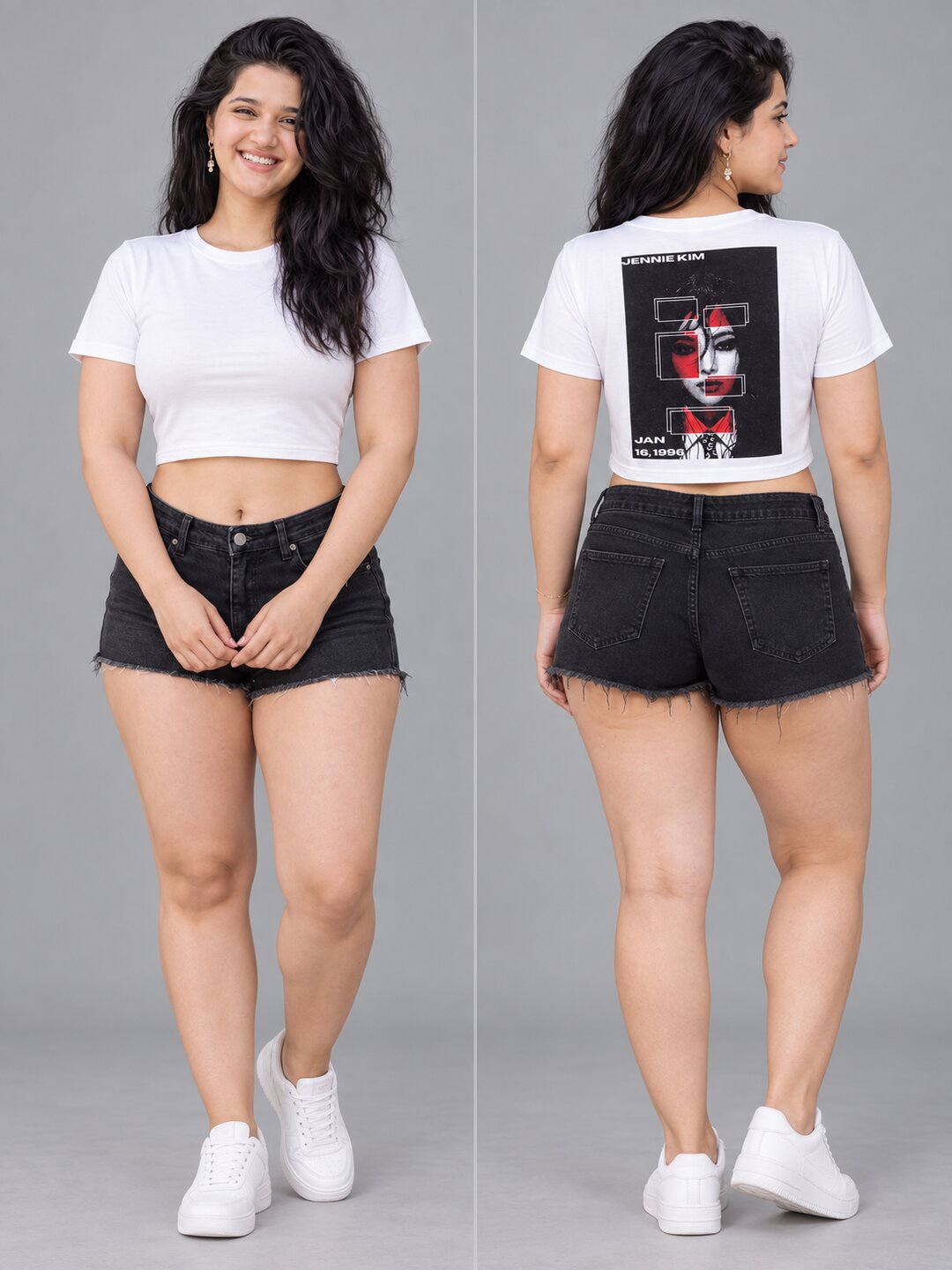 JennieKim Printed Round Neck Crop Pre-customized Tshirt for Women