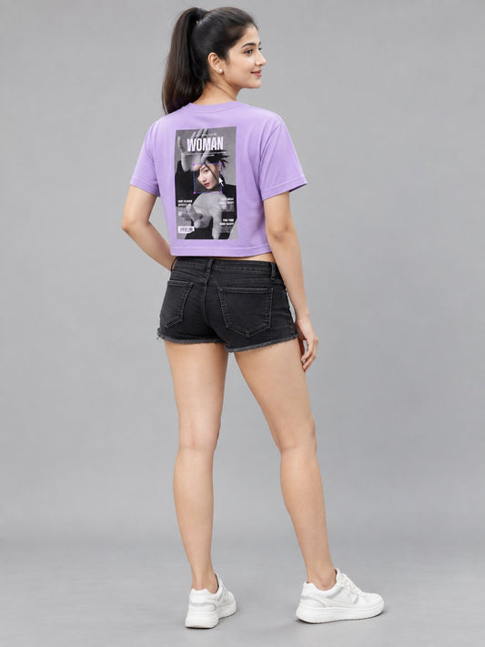 WomanFash Printed Round Neck Crop Pre-customized Tshirt for Women