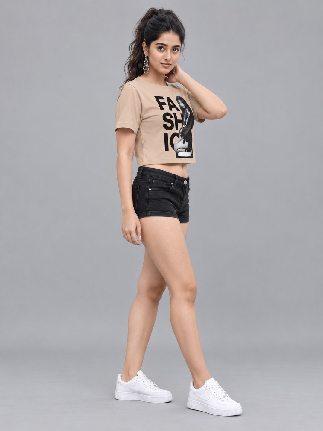 KgirlFashion Printed Round Neck Crop Pre-customized Tshirt for Women