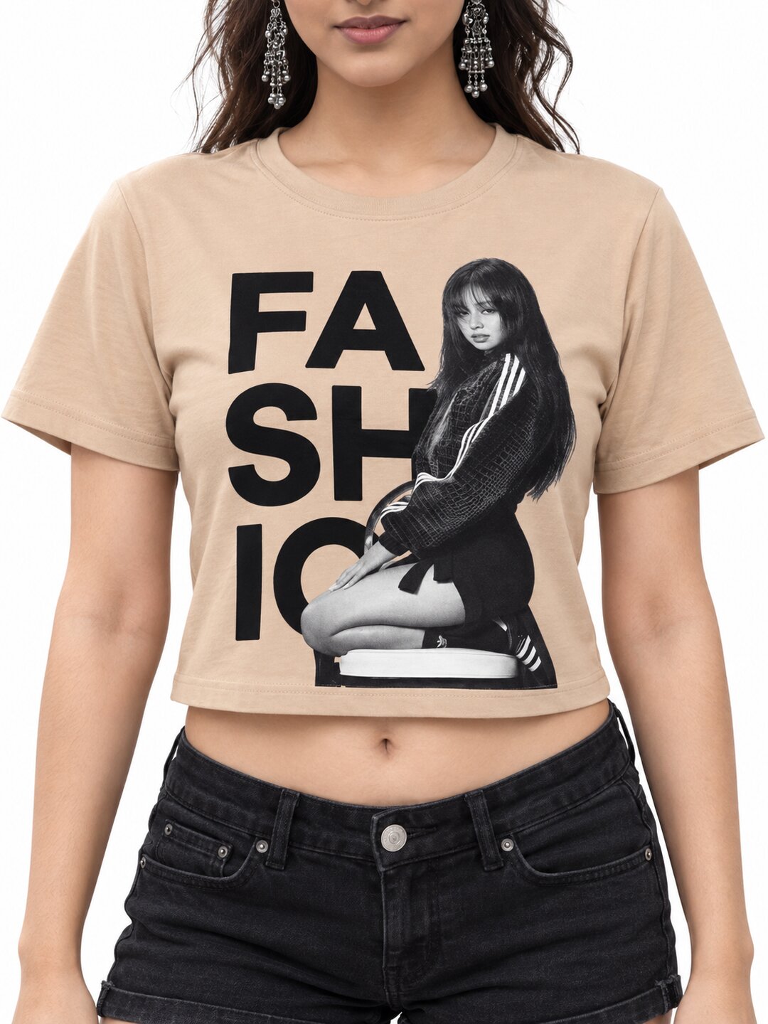 KgirlFashion Printed Round Neck Crop Pre-customized Tshirt for Women