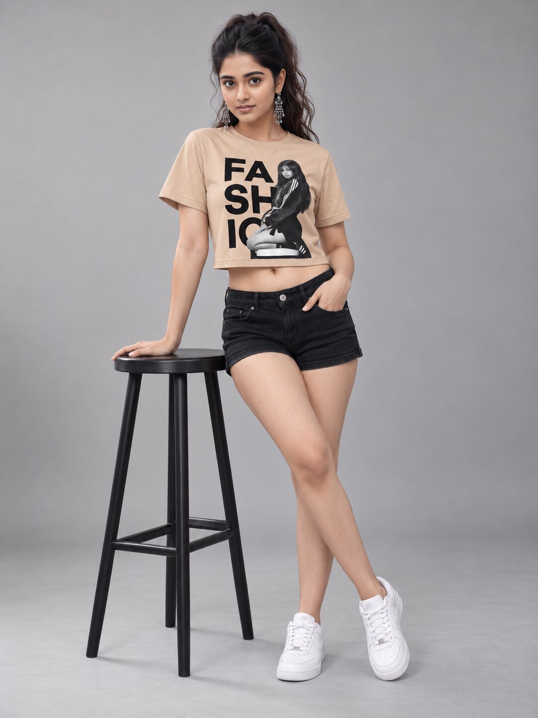 KgirlFashion Printed Round Neck Crop Pre-customized Tshirt for Women