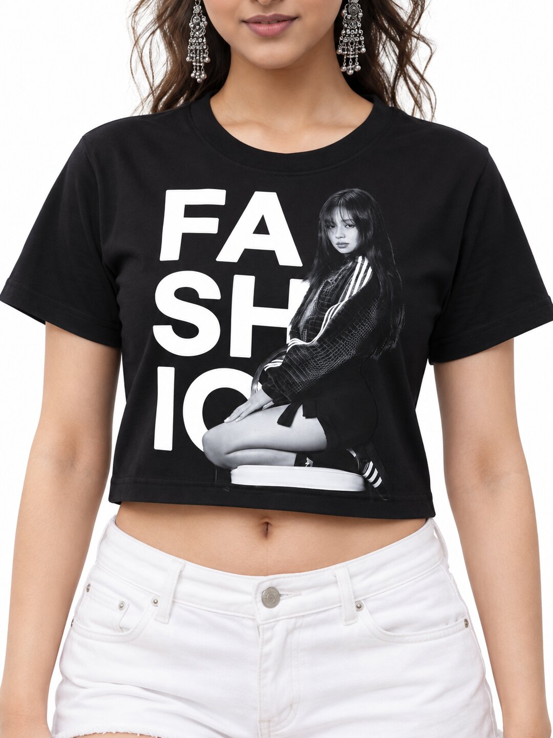 KgirlFashion Printed Round Neck Crop Pre-customized Tshirt for Women