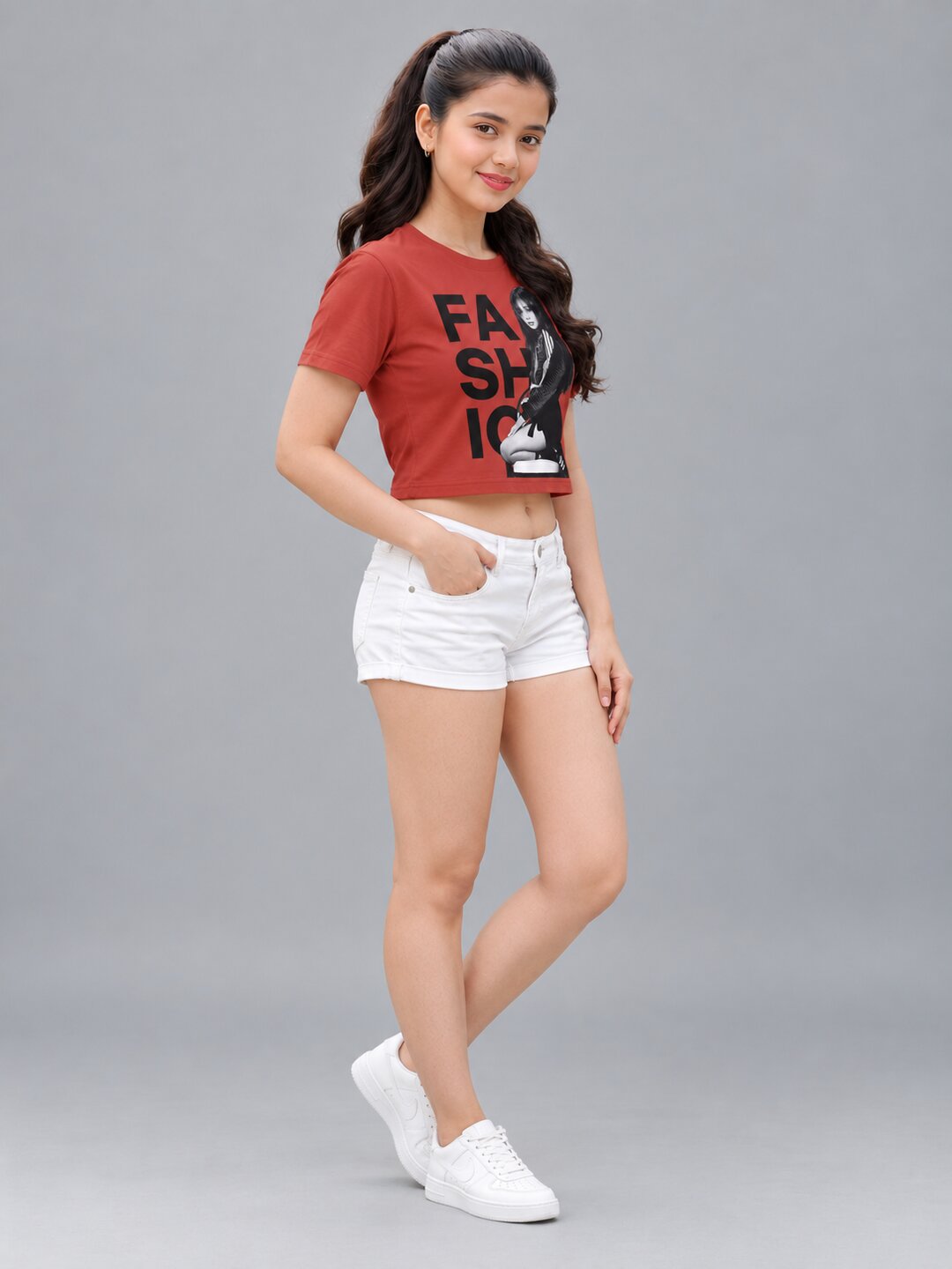 KgirlFashion Printed Round Neck Crop Pre-customized Tshirt for Women
