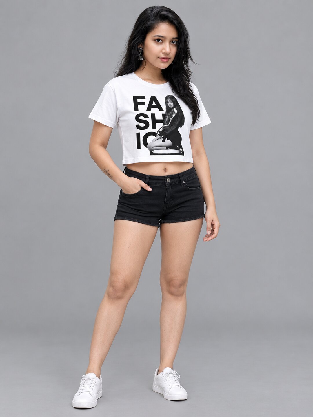KgirlFashion Printed Round Neck Crop Pre-customized Tshirt for Women