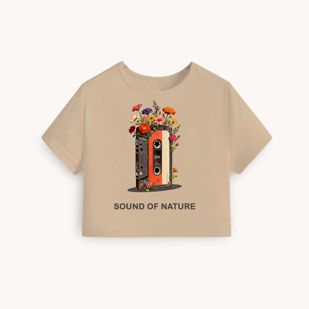 Casette Printed Round Neck Crop Pre-customized Tshirt for Women