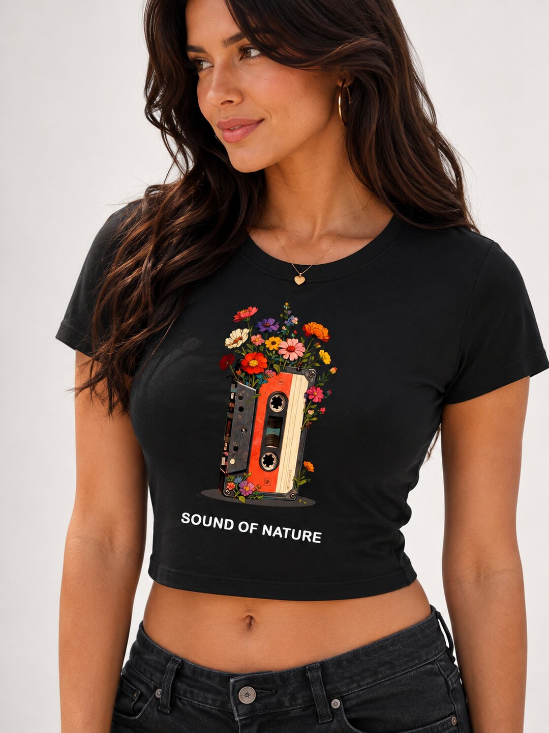 Casette Printed Round Neck Crop Pre-customized Tshirt for Women