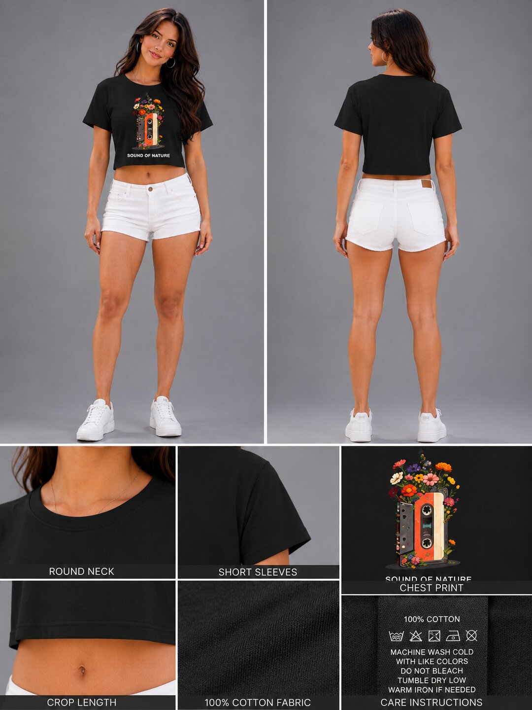 Casette Printed Round Neck Crop Pre-customized Tshirt for Women