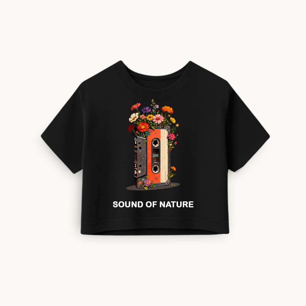 Casette Printed Round Neck Crop Pre-customized Tshirt for Women