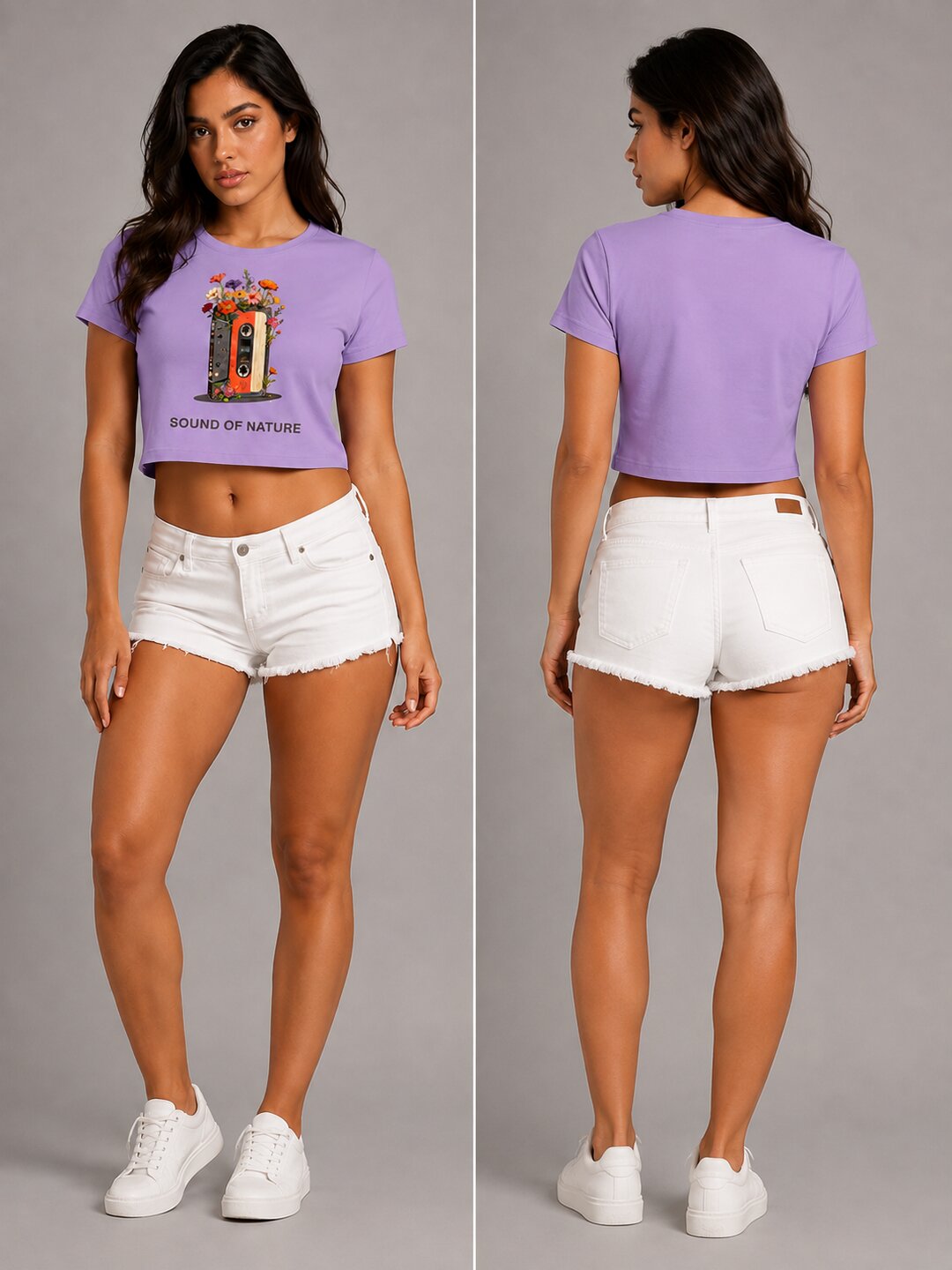 Casette Printed Round Neck Crop Pre-customized Tshirt for Women
