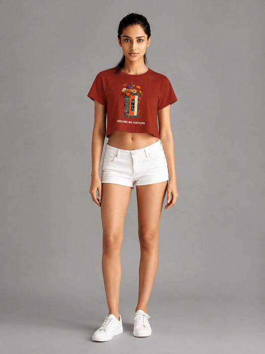 Casette Printed Round Neck Crop Pre-customized Tshirt for Women
