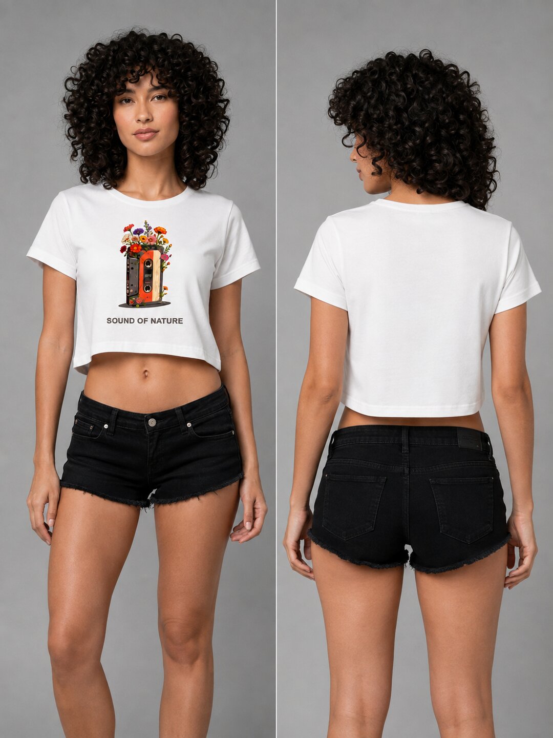Casette Printed Round Neck Crop Pre-customized Tshirt for Women