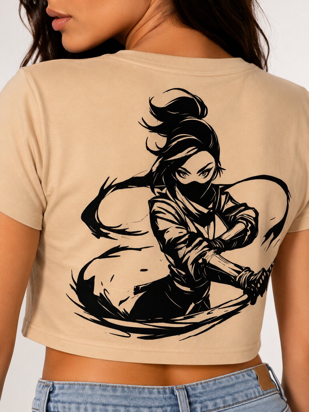 Fightergirl Printed Round Neck Crop Pre-customized Tshirt for Women