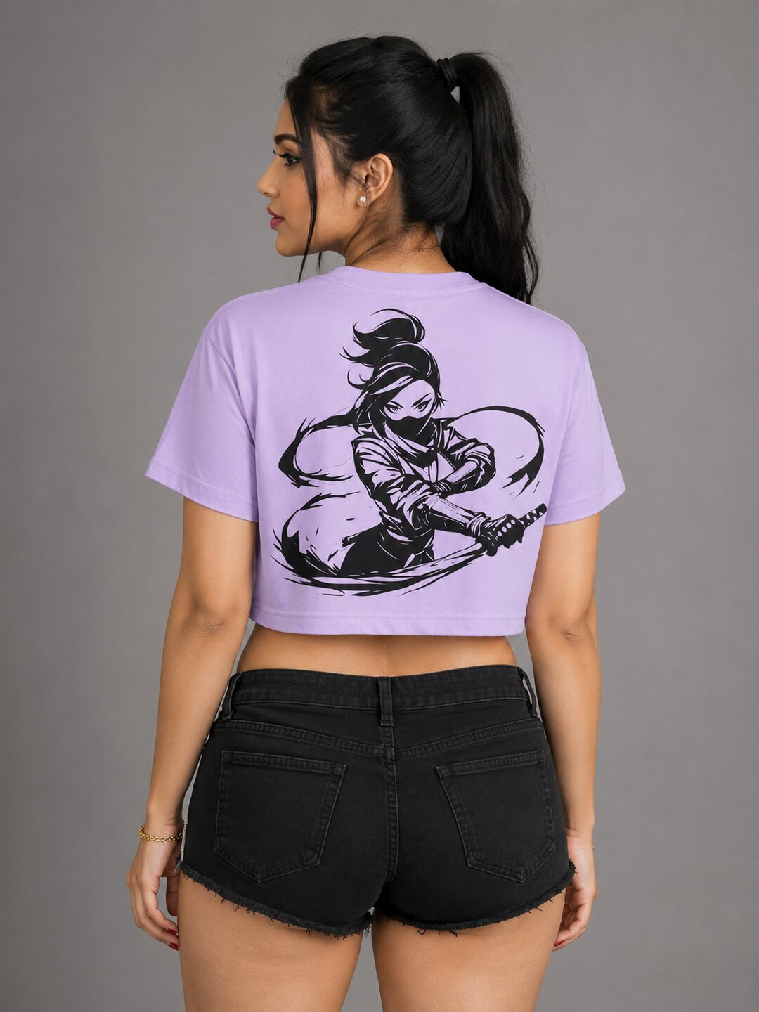 Fightergirl Printed Round Neck Crop Pre-customized Tshirt for Women