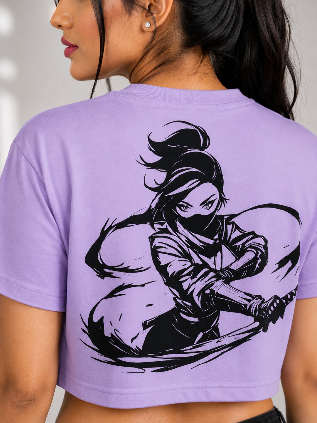 Fightergirl Printed Round Neck Crop Pre-customized Tshirt for Women