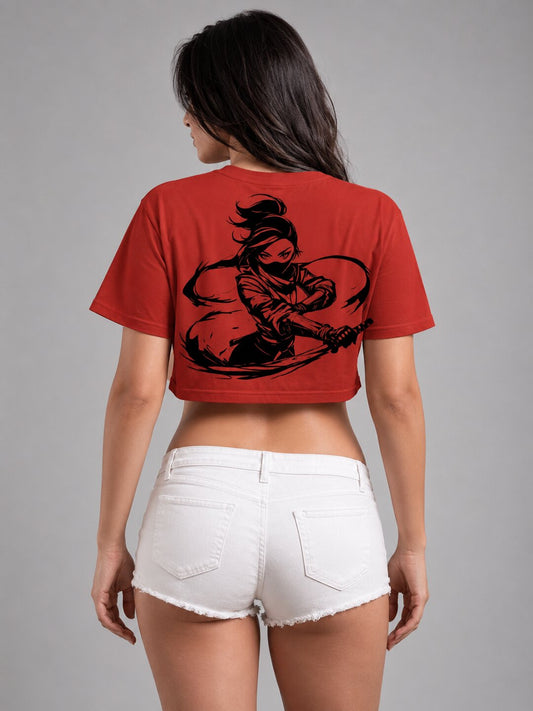 Fightergirl Printed Round Neck Crop Pre-customized Tshirt for Women