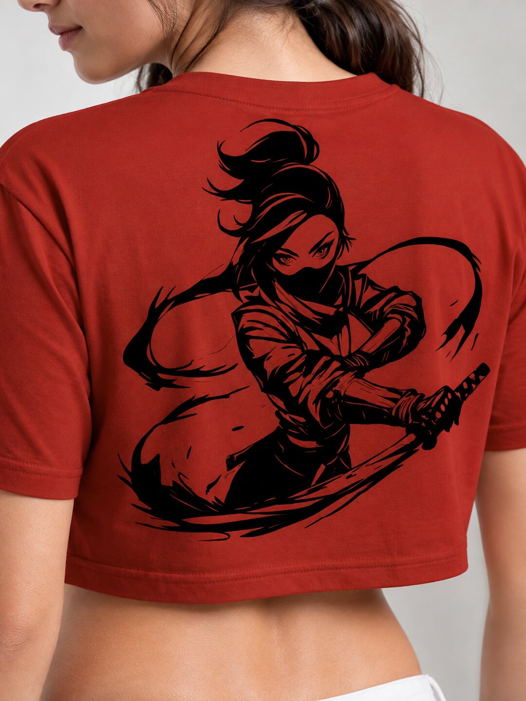 Fightergirl Printed Round Neck Crop Pre-customized Tshirt for Women