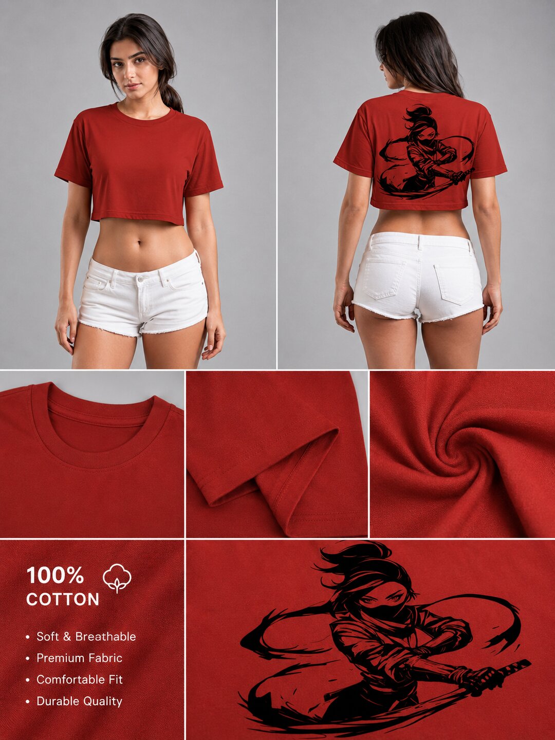 Fightergirl Printed Round Neck Crop Pre-customized Tshirt for Women