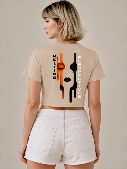 Cut Frame Printed Round Neck Crop Pre-customized Tshirt for Women