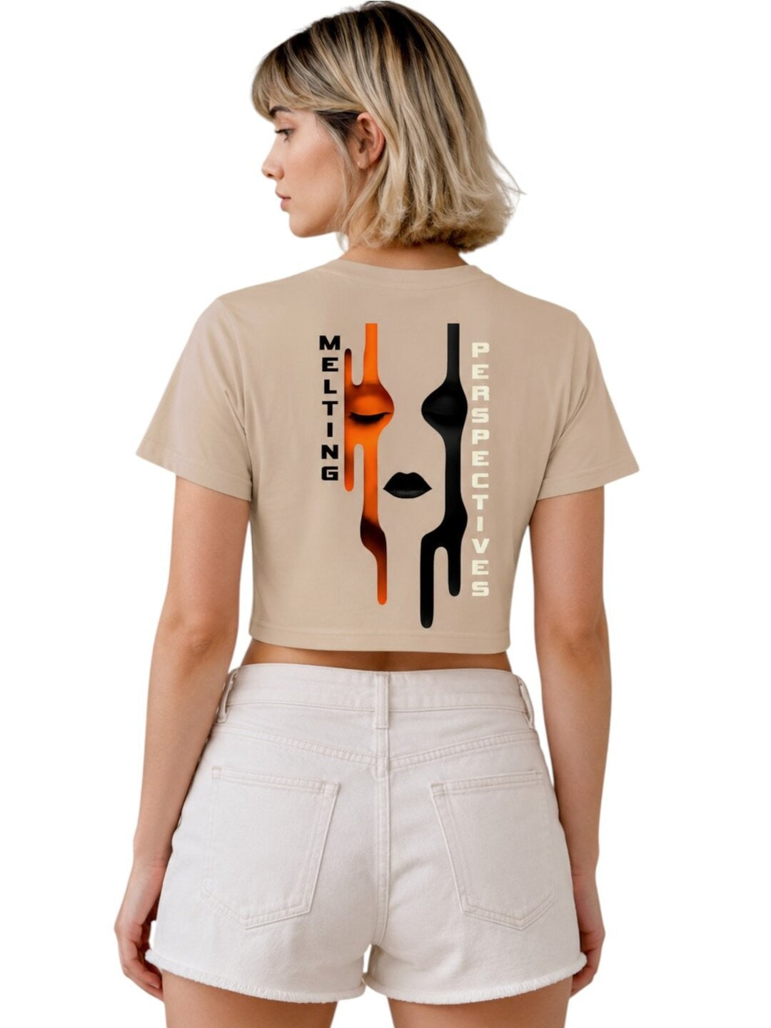 Cut Frame Printed Round Neck Crop Pre-customized Tshirt for Women